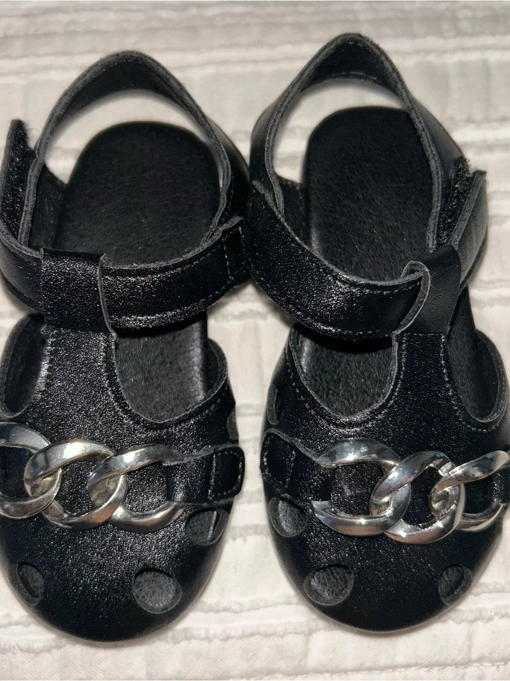 Kids Black Dress Sandals with Silver Chain Accent